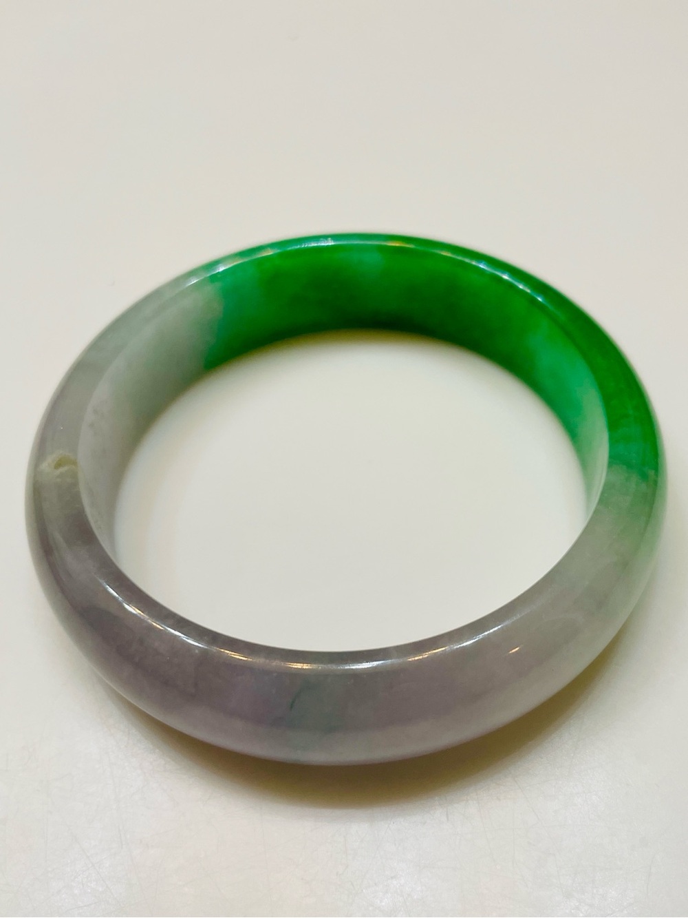 Emerald Green, Lavender, and Light Gray Jade Bangle Bracelet